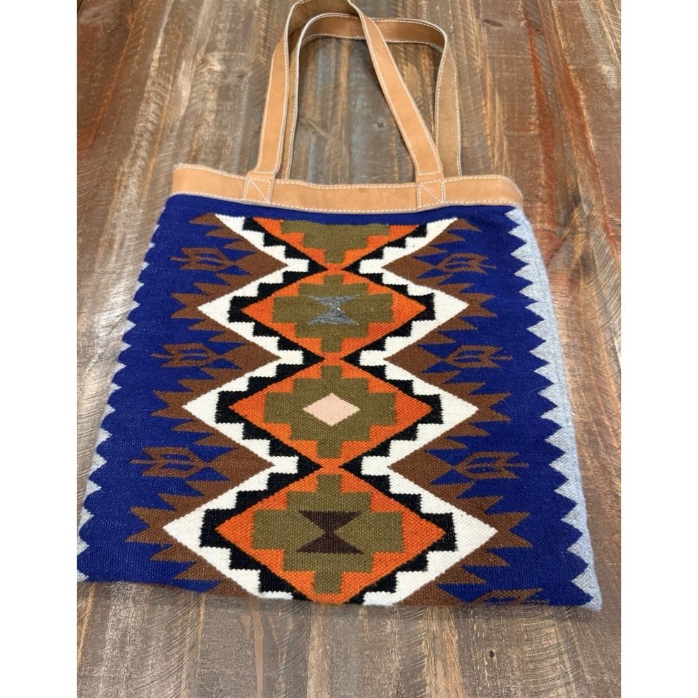 Artisan Wool SOUTHWESTERN Multicolor Design Weekender Bag leather